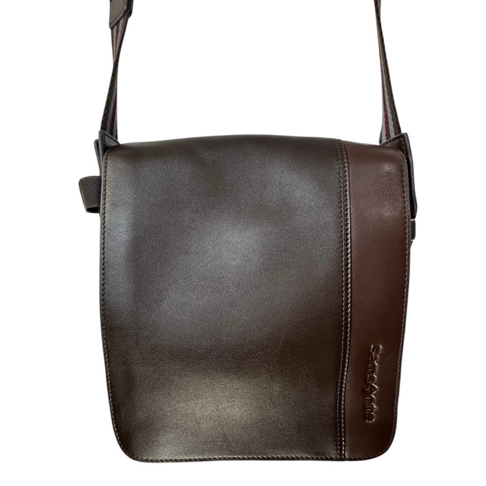 Samsonite Soft Leather Crossbody Messenger Bag Brown Slim Travel Work